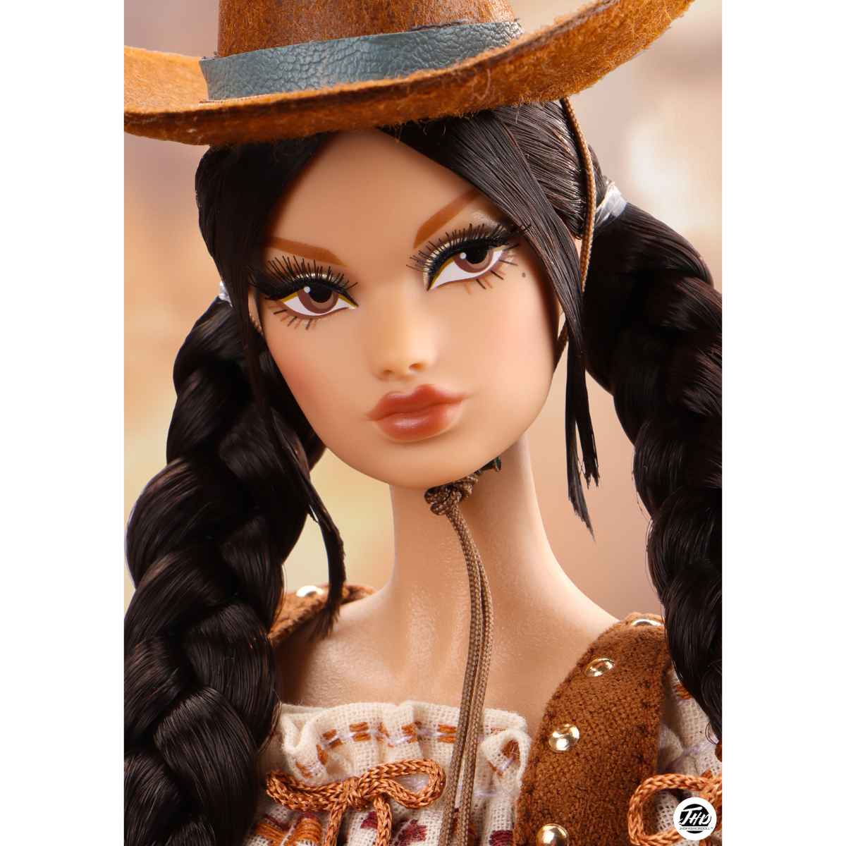Doll with a cowboy hat and detailed outfit on a beige background. JHDFASHIONDOLL Yellowstone: Farm Girl Candice - VIP Club Exclusive (M2514)
