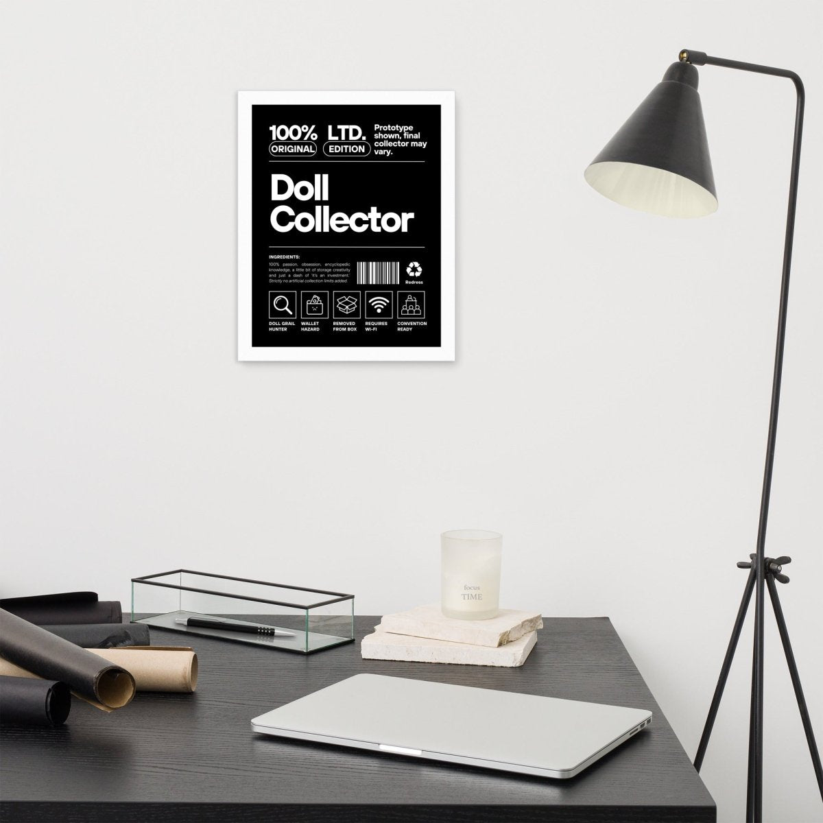 'Doll Collector' Product Label Design Framed Print - 11″ × 14″ (27.9 cm × 35.6 cm) Wall Art for Adult Collectors - Simon's Collectibles