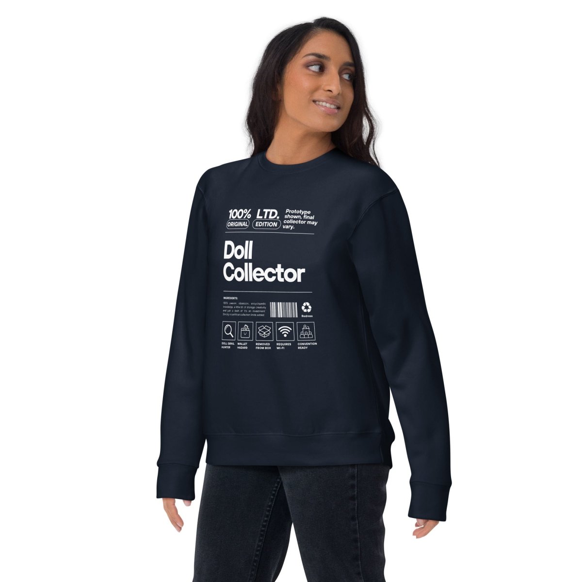 'Doll Collector' Product Label Design Unisex Premium Sweatshirt for Adult Collectors - Simon's Collectibles