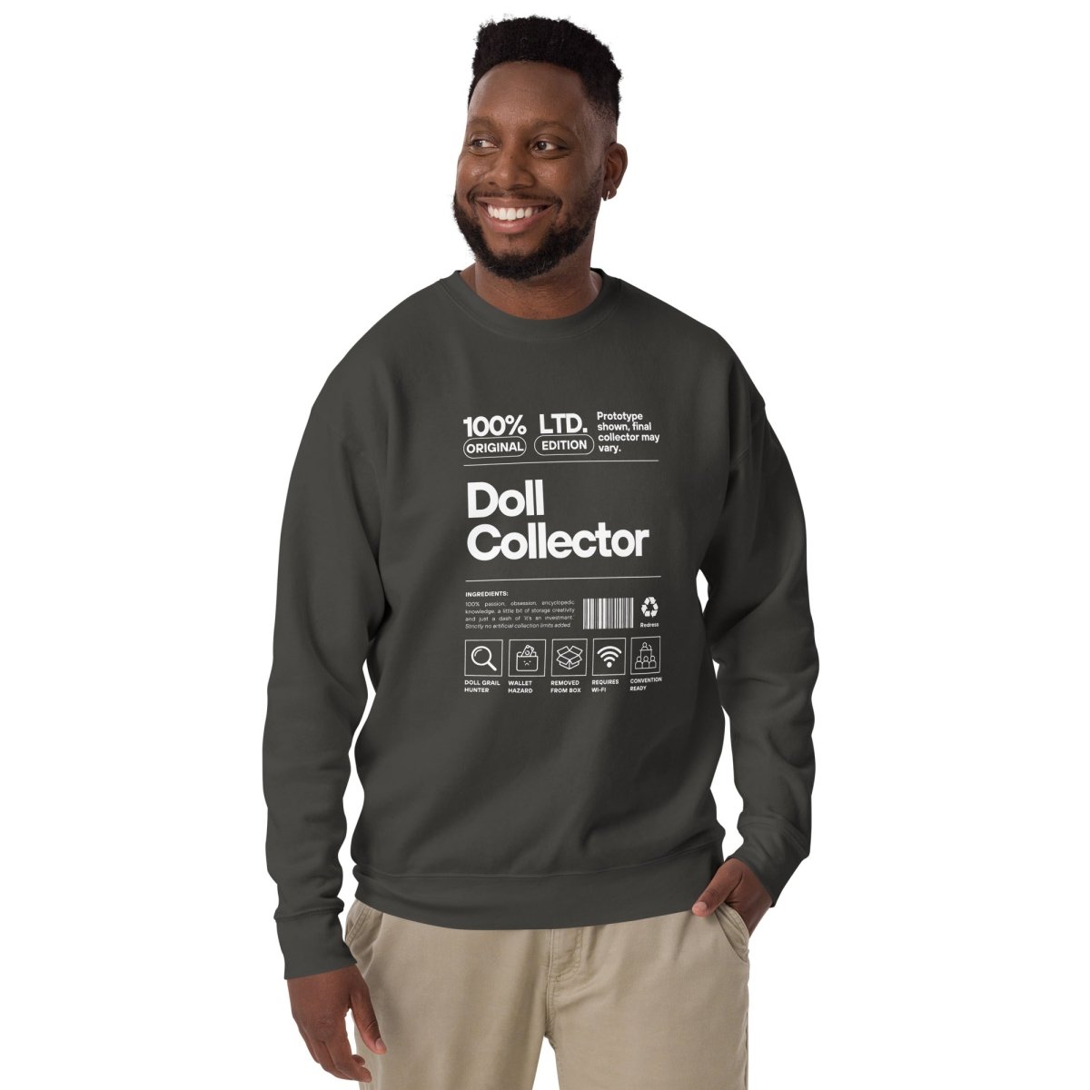 'Doll Collector' Product Label Design Unisex Premium Sweatshirt for Adult Collectors - Simon's Collectibles