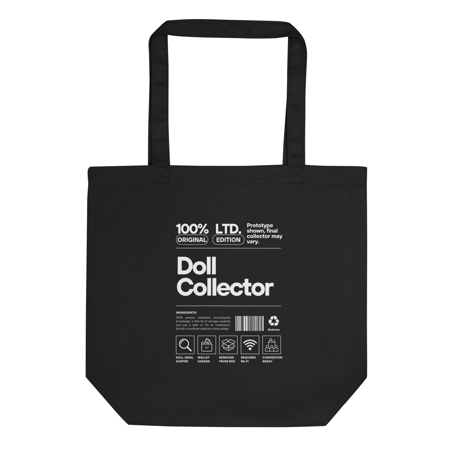 'Doll Collector' Product Label Design Organic Cotton Tote Bag for Adult Collectors
