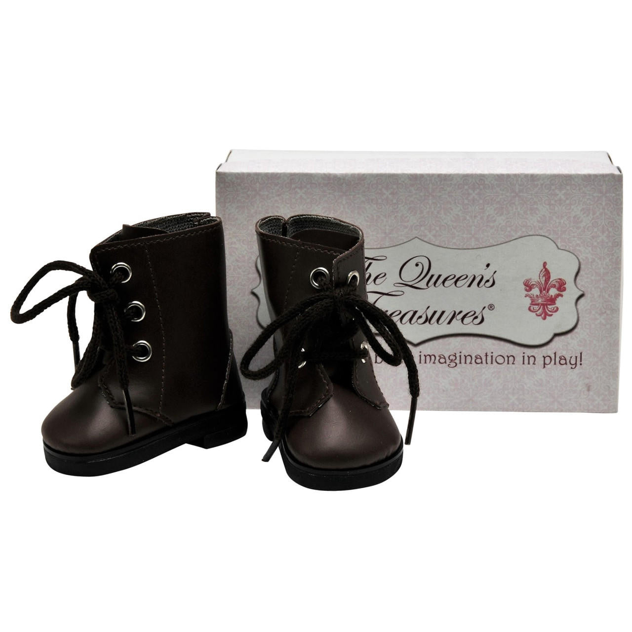 Queen's Treasures Brown Lace Up Boots and Shoe Box for 18" Dolls