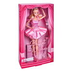 Barbie doll in a pink ballet outfit inside a pink box with 'Ballet Wishes' text.