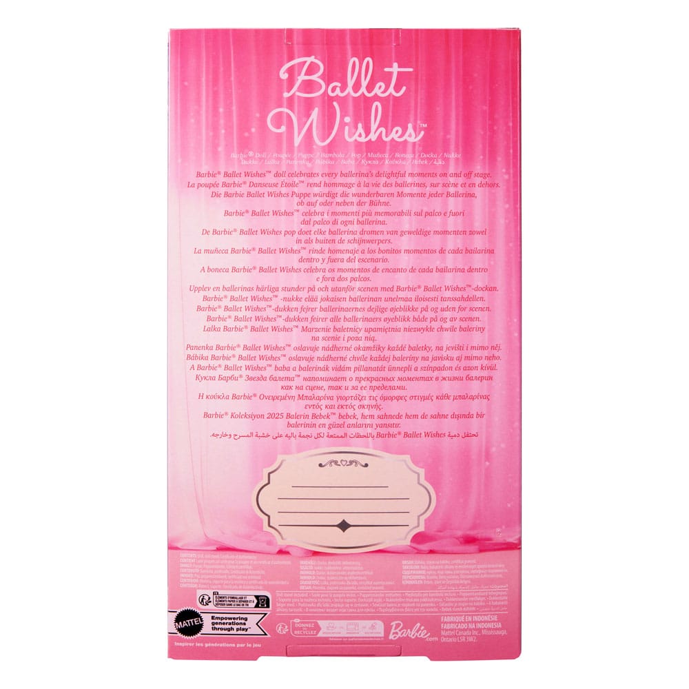 Barbie Ballet Wishes packaging with pink background and text