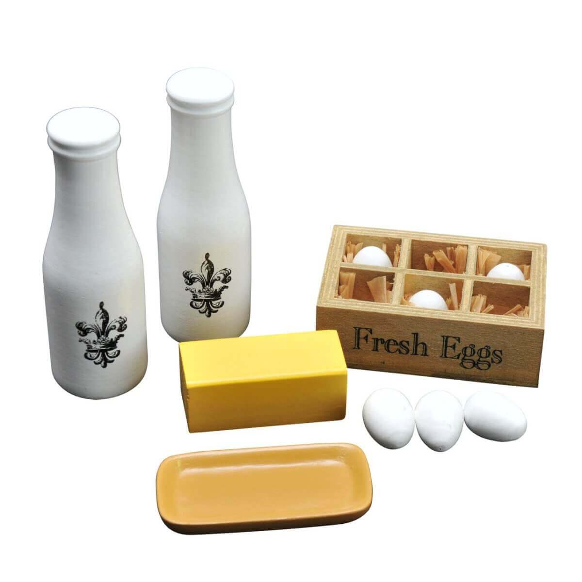 11 Piece Vintage Milk, Eggs And Butter Set, Food Accessory for 18 Inch Dolls - Simon's Collectibles