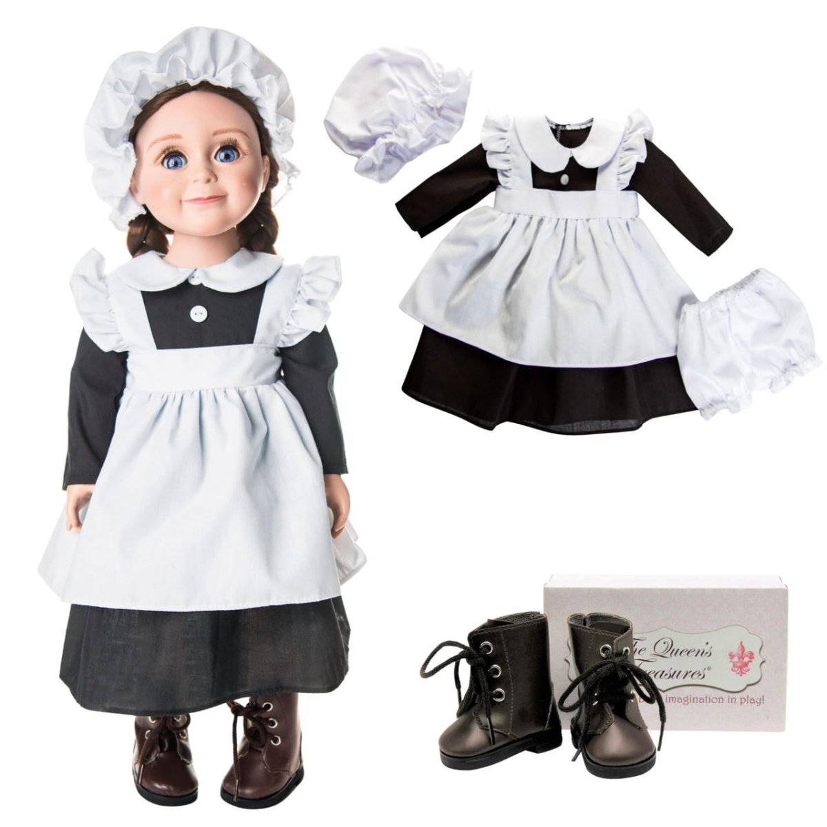 5 Piece Kitchen Maid Clothes Outfit with Boots for 18" Dolls Bundle - Simon's Collectibles