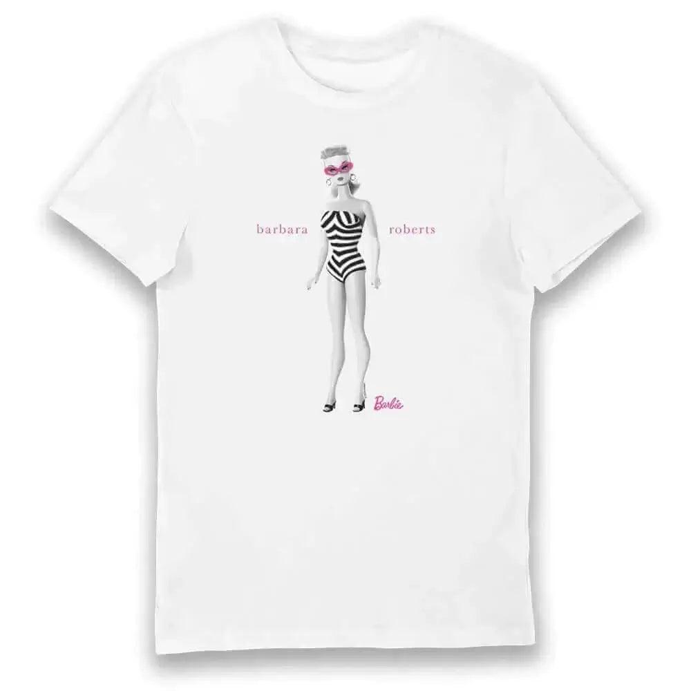 Barbie BARBARA ROBERTS Iconic Zebra Swimsuit Adult Unisex T-Shirt Tee by Barbie in the at T-Shirt section at Simon's Collectibles based in the UK.