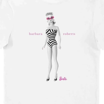 Barbie BARBARA ROBERTS Iconic Zebra Swimsuit Adult Unisex T-Shirt Tee by Barbie in the at T-Shirt section at Simon's Collectibles based in the UK.