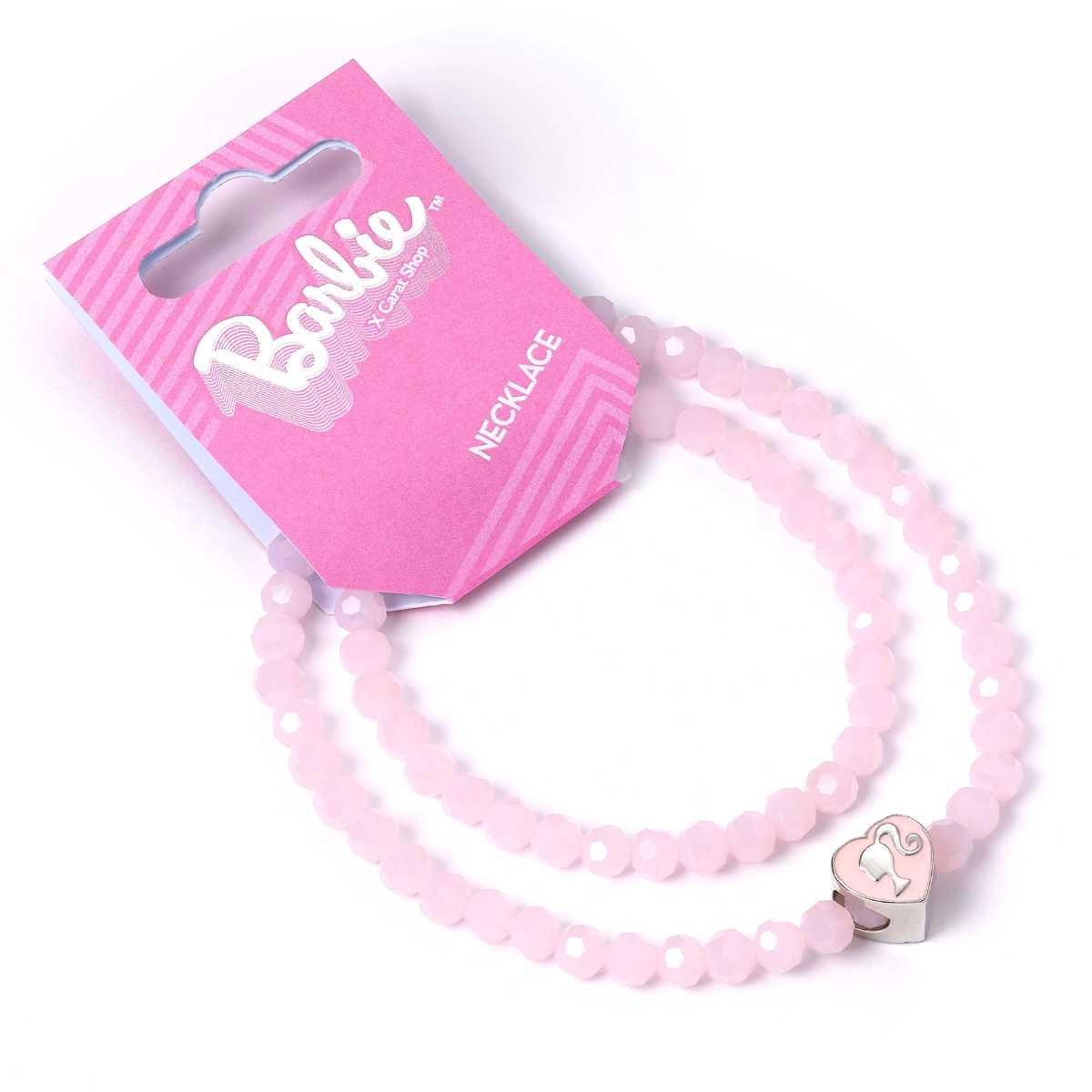 Barbie™️ Pink Bead Necklace with Heart Shaped Silhouette Bead Charm - Barbie x Carat Shop | Barbie x Carat Shop