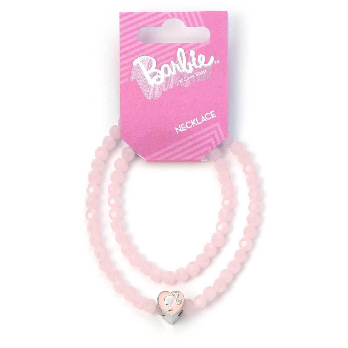 Barbie™️ Pink Bead Necklace with Heart Shaped Silhouette Bead Charm - Barbie x Carat Shop | Barbie x Carat Shop