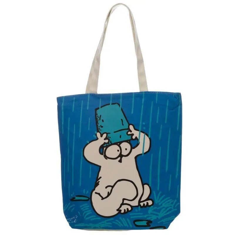 Blue Simon's Cat Cotton Tote Bag with Zip and Lining - Simon's Collectibles