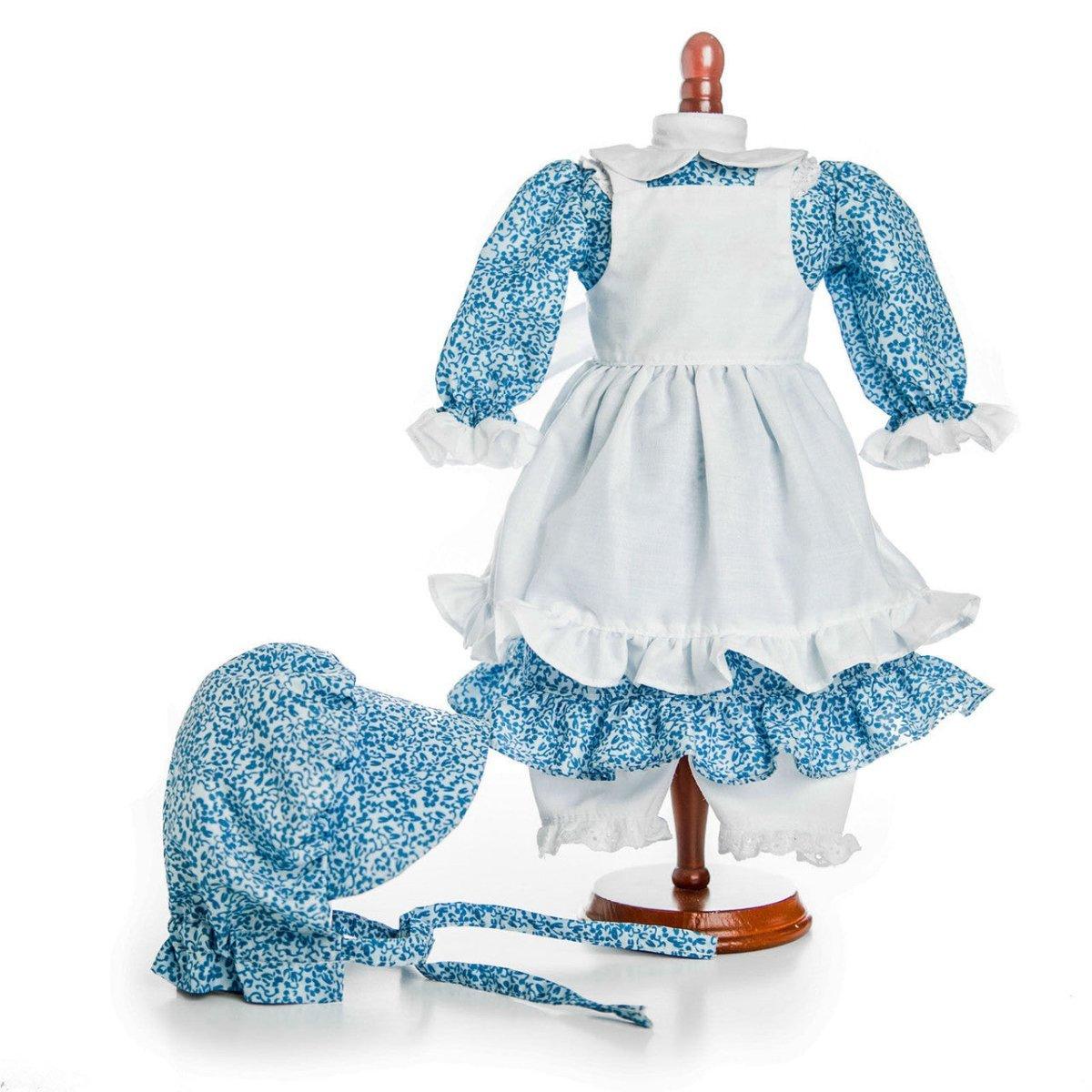 Little House on the Prairie 4 Piece Blue Calico Dress, Clothes for 18 Inch Dolls by The Queen's Treasures in the at Play Dolls section at Simon's Collectibles based in the UK.