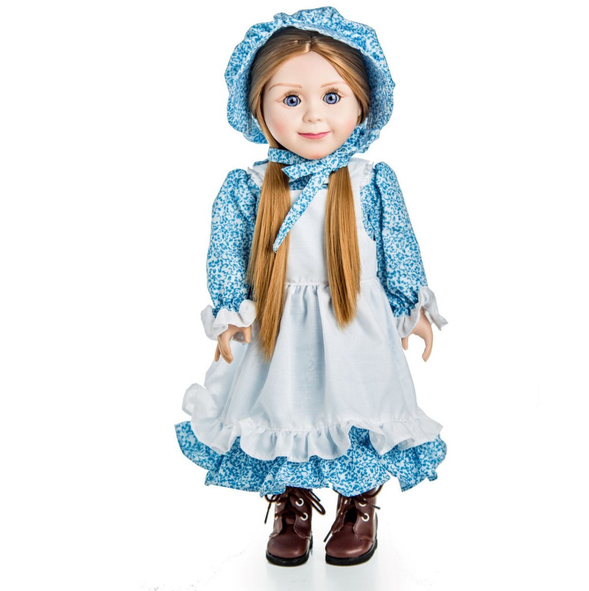 Little House on the Prairie 4 Piece Blue Calico Dress, Clothes for 18 Inch Dolls - Simon's Collectibles
