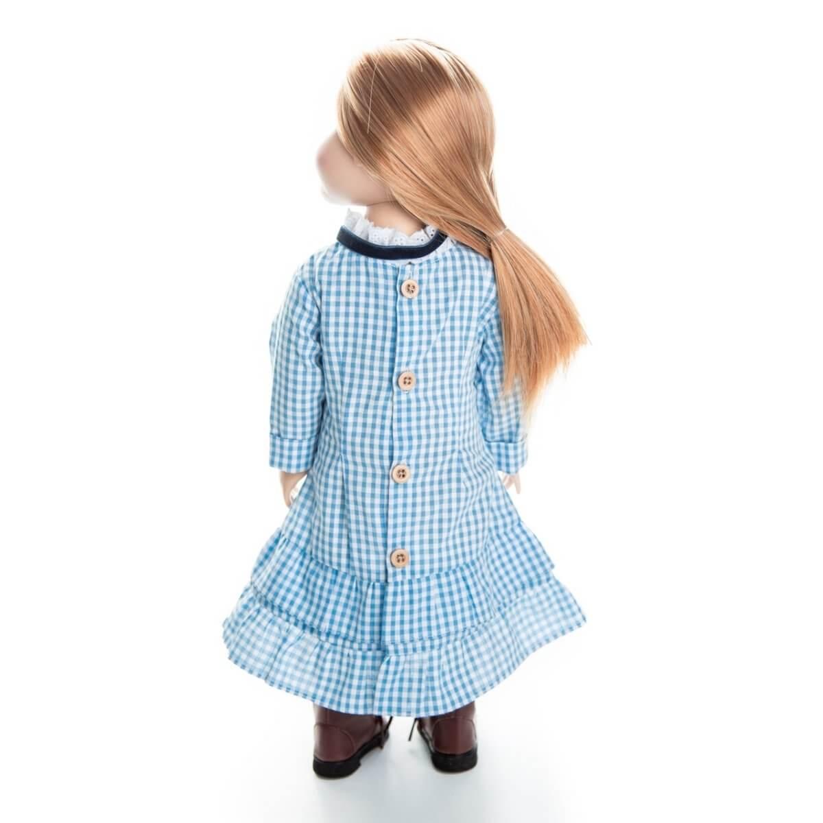 Little House On The Prairie Blue Check Dress, Clothes for 18 Inch Dolls | The Queen's Treasures