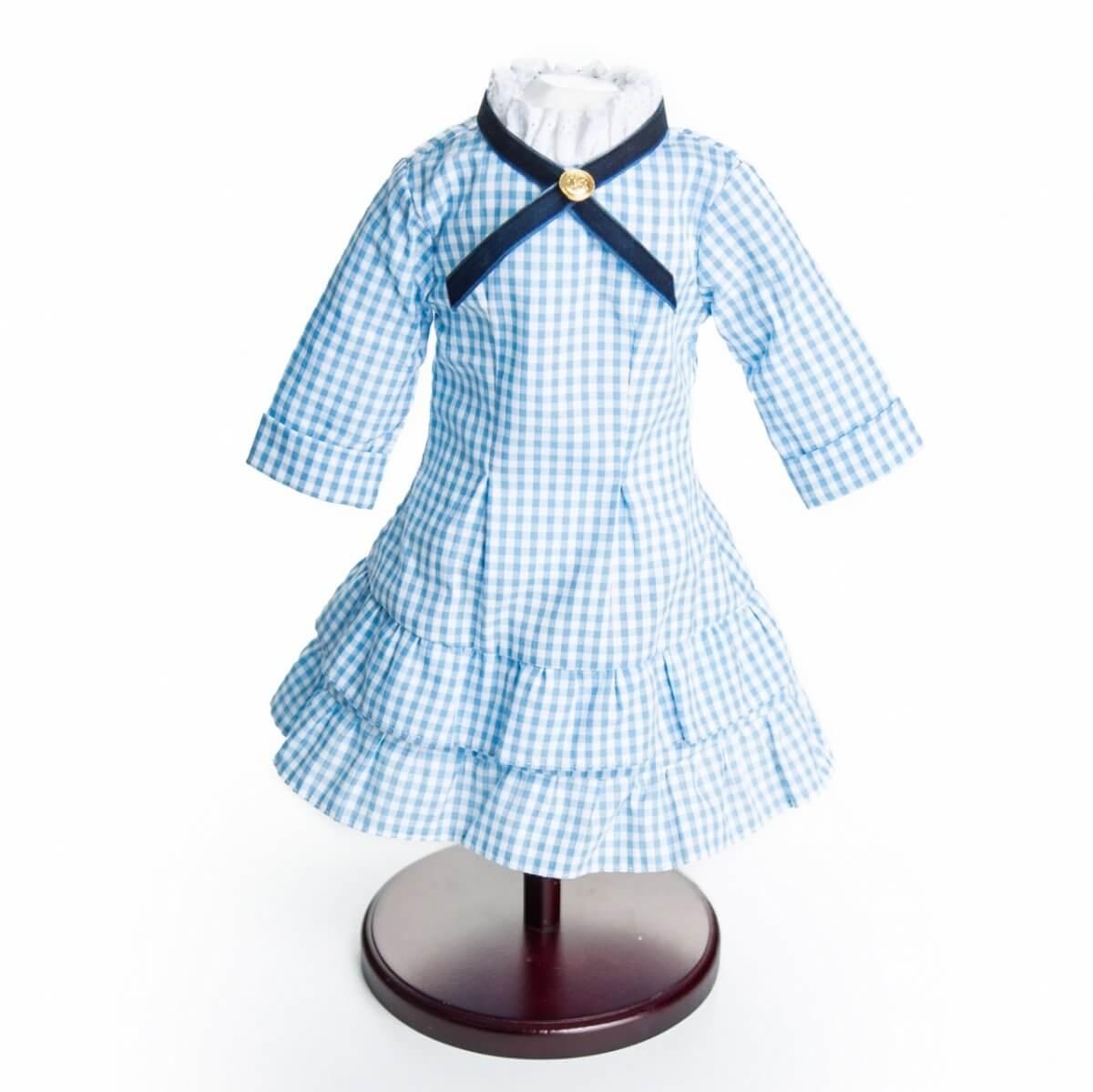 Little House On The Prairie Blue Check Dress, Clothes for 18 Inch Dolls | The Queen's Treasures