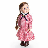 Thumbnail for Little House On The Prairie Red Check Dress, Clothes for 18 Inch Dolls - Simon's Collectibles