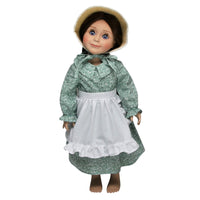 Thumbnail for Queen's Treasures Green Calico Prairie Dress, Apron, and Bonnet, Clothes for 18 Inch Dolls - Simon's Collectibles