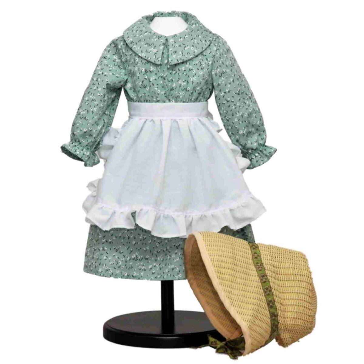 Queen's Treasures Green Calico Prairie Dress, Apron, and Bonnet, Clothes for 18 Inch Dolls - Simon's Collectibles