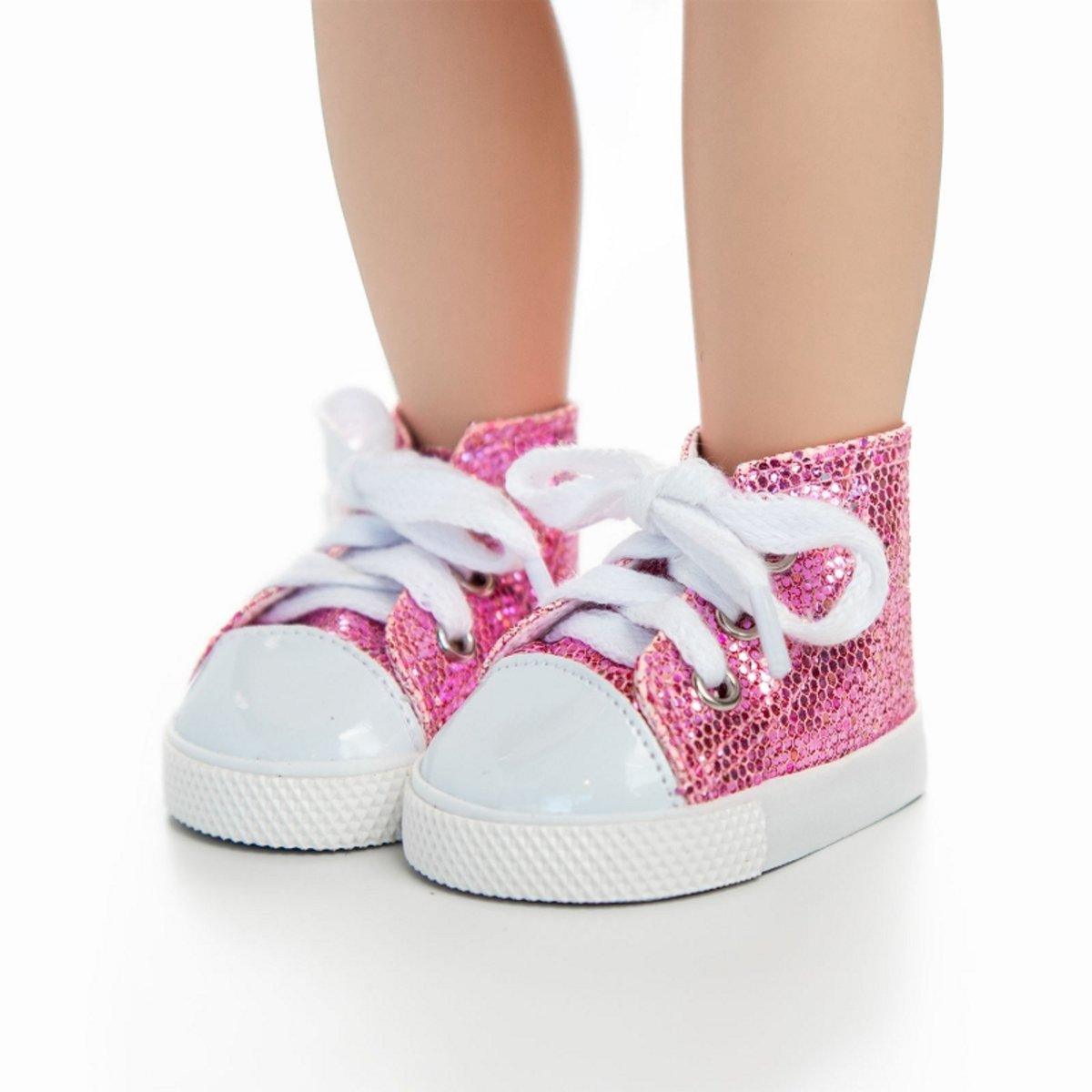 Queen's Treasures Sparkly Pink Sneakers and Shoe Box for 18" Dolls | The Queen's Treasures