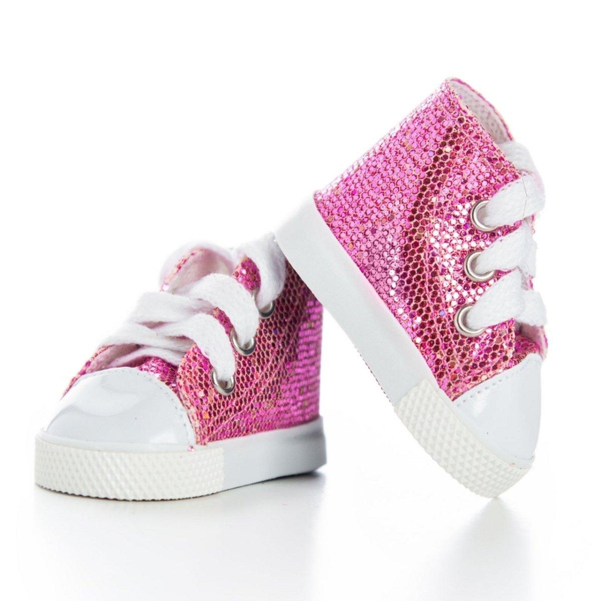 Queen's Treasures Sparkly Pink Sneakers and Shoe Box for 18" Dolls | The Queen's Treasures