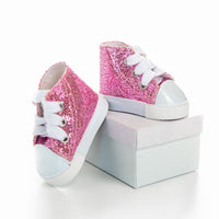Thumbnail for Queen's Treasures Sparkly Pink Sneakers and Shoe Box for 18