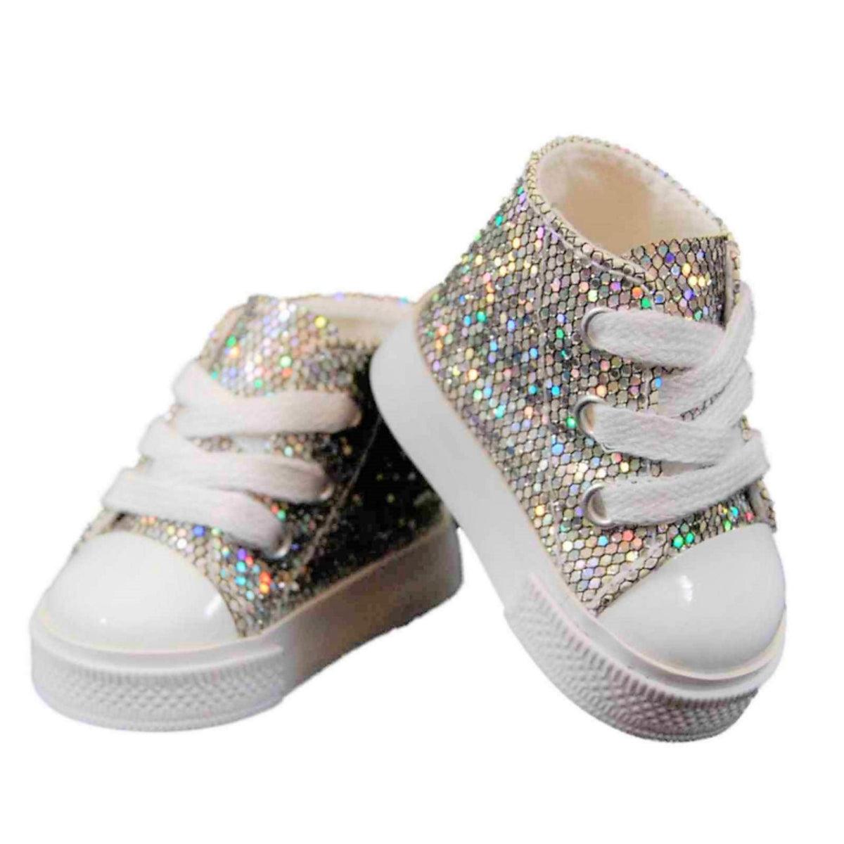 Queen's Treasures Sparkly Silver Sneakers and Shoe Box for 18" Dolls | The Queen's Treasures