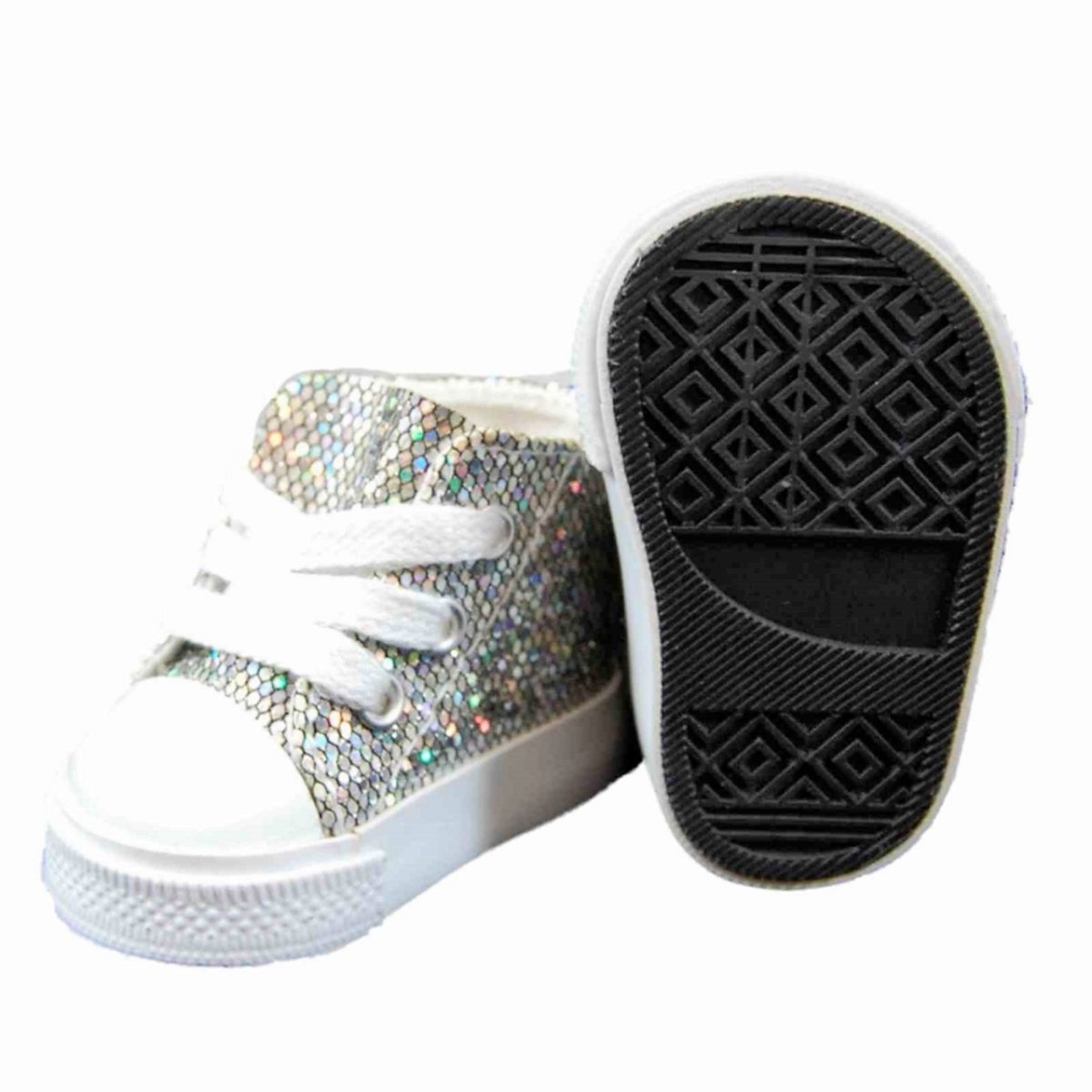 Queen's Treasures Sparkly Silver Sneakers and Shoe Box for 18" Dolls - Simon's Collectibles