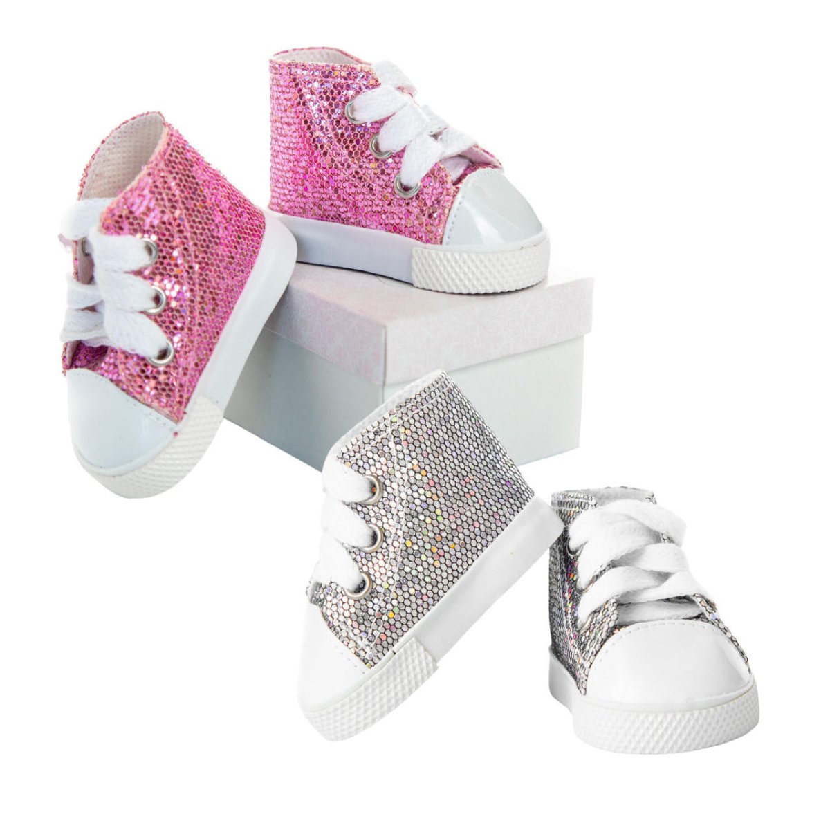 Set of 2 Pair of Sparkly Sneaker Shoes for 18" Dolls Bundle - Simon's Collectibles